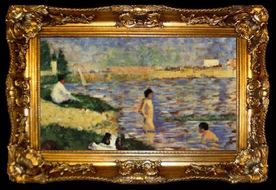 framed  Georges Seurat Study for A Bathing Place at Asnieres, ta009-2